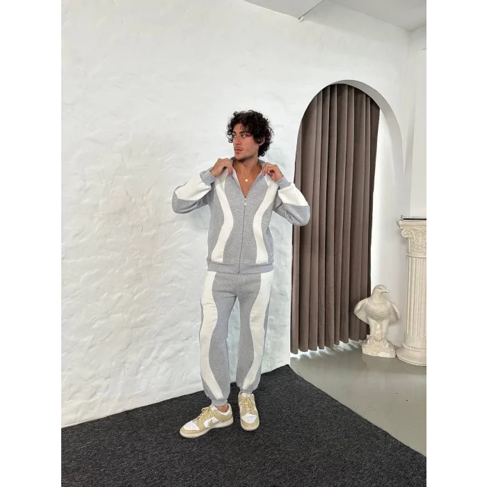 Gri Zig Zag Oversize Eşofman Takımı