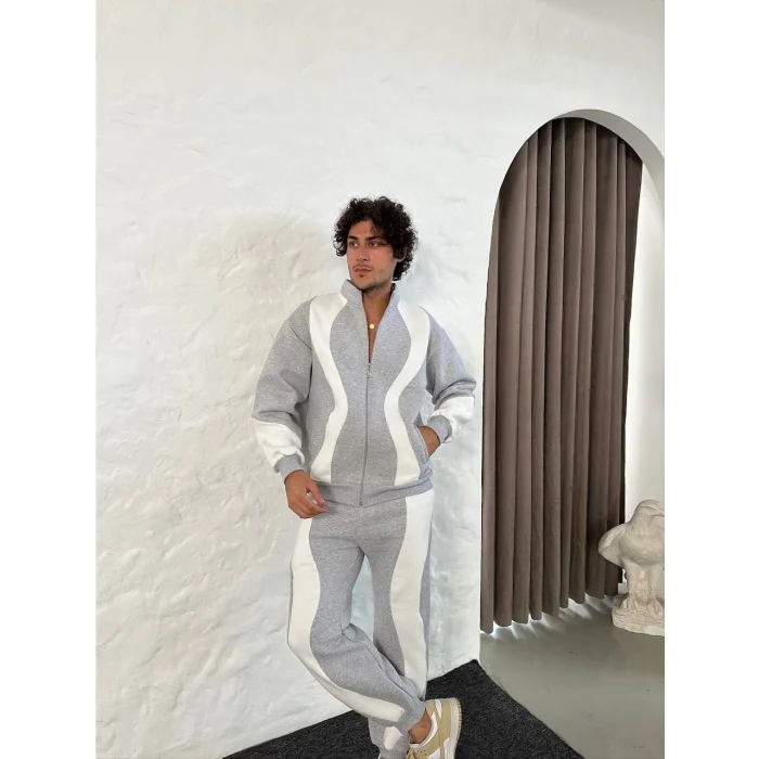 Gri Zig Zag Oversize Eşofman Takımı