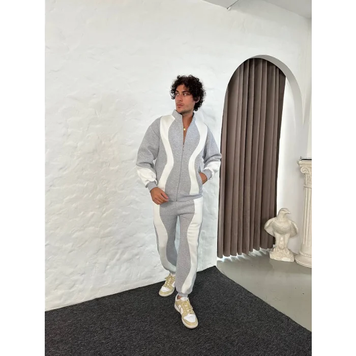 Gri Zig Zag Oversize Eşofman Takımı
