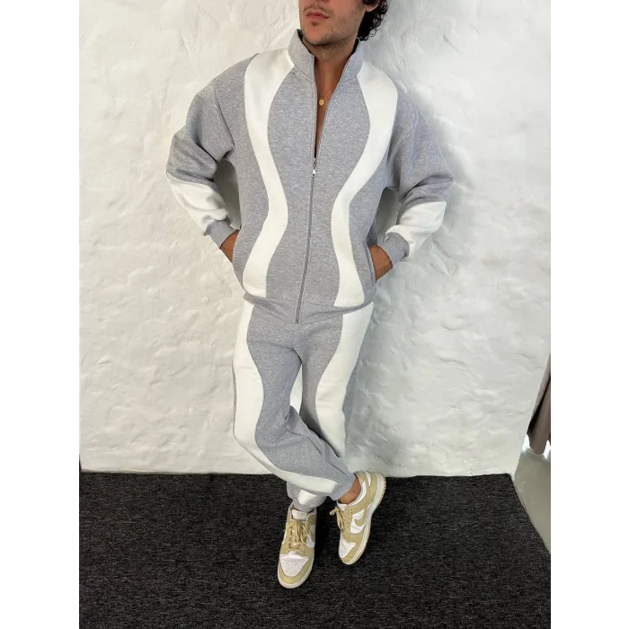 Gri Zig Zag Oversize Eşofman Takımı