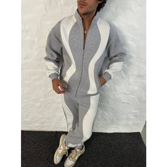 Gri Zig Zag Oversize Eşofman Takımı