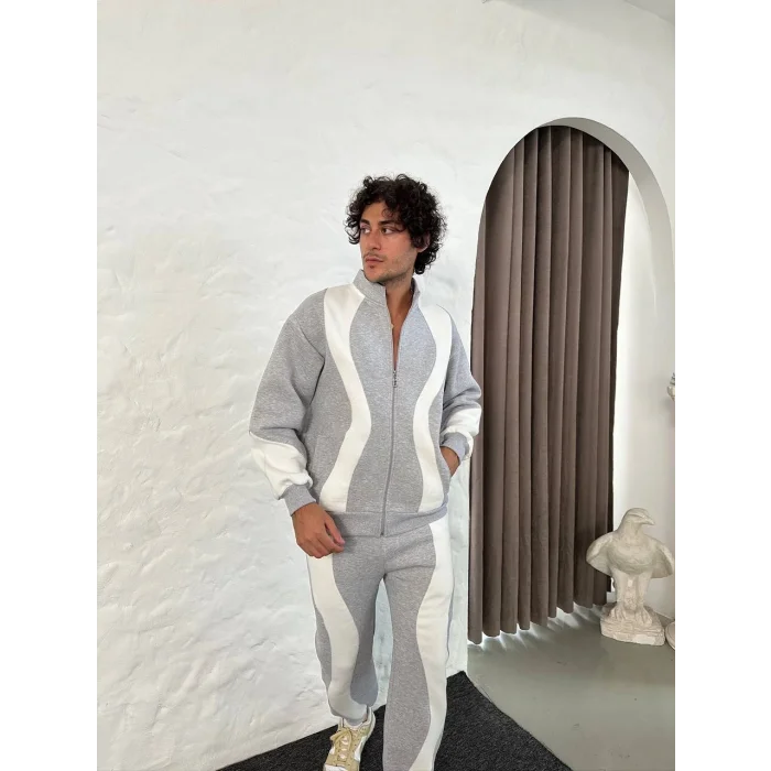 Gri Zig Zag Oversize Eşofman Takımı