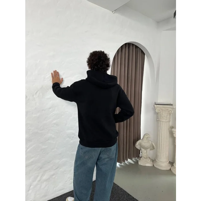 Siyah Basic Kapşonlu Unisex Oversize Sweat