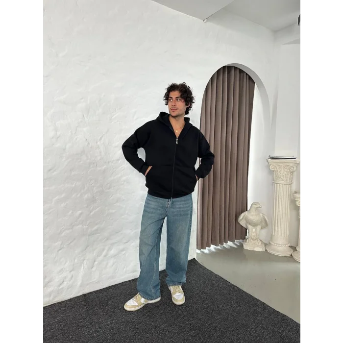 Siyah Basic Kapşonlu Unisex Oversize Sweat