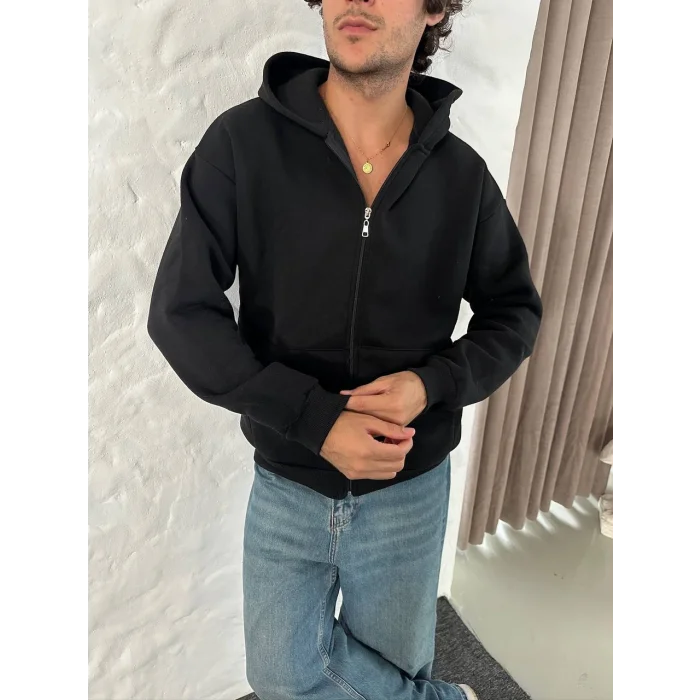 Siyah Basic Kapşonlu Unisex Oversize Sweat