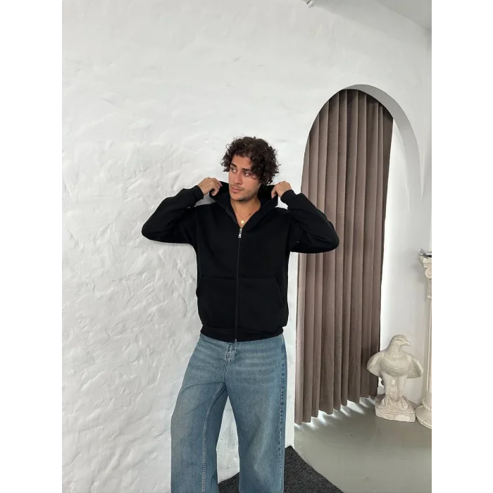 Siyah Basic Kapşonlu Unisex Oversize Sweat
