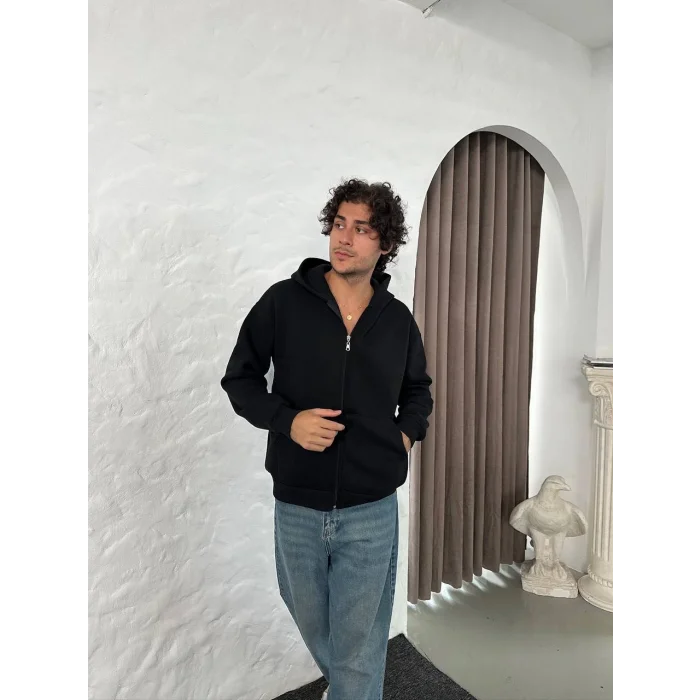 Siyah Basic Kapşonlu Unisex Oversize Sweat