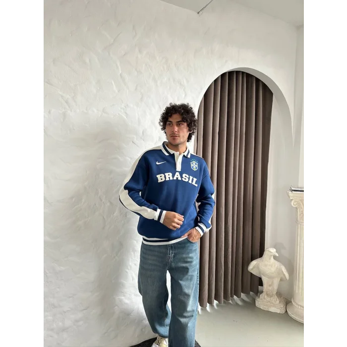 Mavi Brasil Polo Yaka Unisex Oversize Sweat