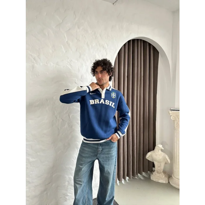 Mavi Brasil Polo Yaka Unisex Oversize Sweat