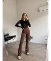 Kahve Alo Yoga Yüksel Bel İçi Şardonlu İspanyol Tayt