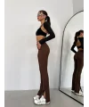 Kahve Paça Yırtmaç Çimalı Tayt