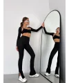 Siyah Paça Yırtmaç Çimalı Tayt