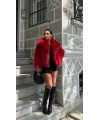 Kırmızı Midi Boy Şal Yaka İthal Kürk
