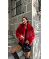 Kırmızı Midi Boy Şal Yaka İthal Kürk