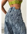 Açık Mavi Yıkamalı Desenli Wide Leg Jean Pantolon