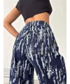 Mavi Yıkamalı Desenli Wide Leg Jean Pantolon