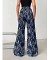 Mavi Yıkamalı Desenli Wide Leg Jean Pantolon
