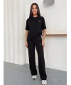 Siyah Lacoste Şeritli Modal İkili Takım