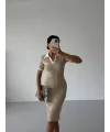 Bej Alo Yakalı Likralı Elbise