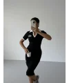 Siyah Alo Yakalı Likralı Elbise