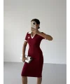 Bordo Alo Yakalı Likralı Elbise