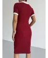 Bordo Alo Yakalı Likralı Elbise
