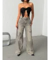 Grunge Stil Eskitme Efektli Geniş Paça Jean