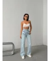 Buz Mavi Yüksek Bel Katmanlı Tasarım Denim Pantolon