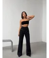 Siyah Yüksek Bel Katmanlı Tasarım Denim Pantolon