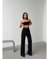 Siyah Yüksek Bel Katmanlı Tasarım Denim Pantolon