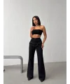 Siyah Yüksek Bel Katmanlı Tasarım Denim Pantolon