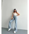 Yazı Detaylı Wide Leg Jean Pantolon
