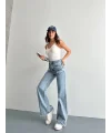 Yazı Detaylı Wide Leg Jean Pantolon
