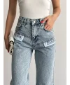 Yazı Detaylı Wide Leg Jean Pantolon