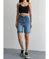 Mavi Yüksek Bel Premium Denim Bermuda Şort