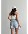 Buz Mavi Yüksek Bel Premium Denim Bermuda Şort