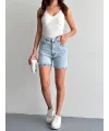 Buz Mavi Yüksek Bel Premium Denim Bermuda Şort