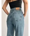 Taş Detaylı Yüksek Bel Wide Leg Jean Pantolon