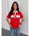 Kırmızı Türkiye Polo Yaka Unisex Oversize Tshirt