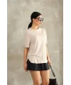 Bej Oysho Yırtmaçlı Modal Oversize Tshirt