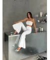 Beyaz İspanyol Paça Likralı Kot Pantolon