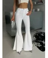 Beyaz İspanyol Paça Likralı Kot Pantolon