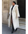 Beyaz Kapşonlu Uzun İthal Kürk