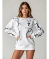 Beyaz Secret Üç İplik Oversize Sweat