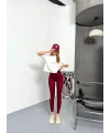 Bordo Alo Bilek Baskılı Sıkılaştırıcı Yüksek Bel Tayt