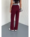 Bordo Alo Çizgili Ribana Pantolon