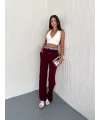 Bordo Alo Çizgili Ribana Pantolon