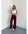 Bordo Alo Çizgili Ribana Pantolon