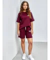 Bordo NF Oversize Unisex Şortlu Takım