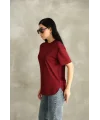 Bordo Oysho Yırtmaçlı Modal Oversize Tshirt
